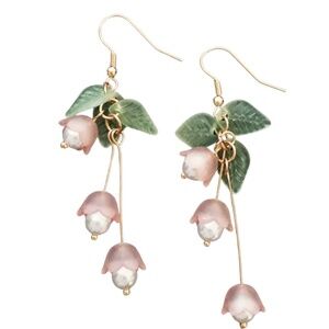 2.7" Pink Lily of the Valley Drop Earrings – Floral Dangle Design